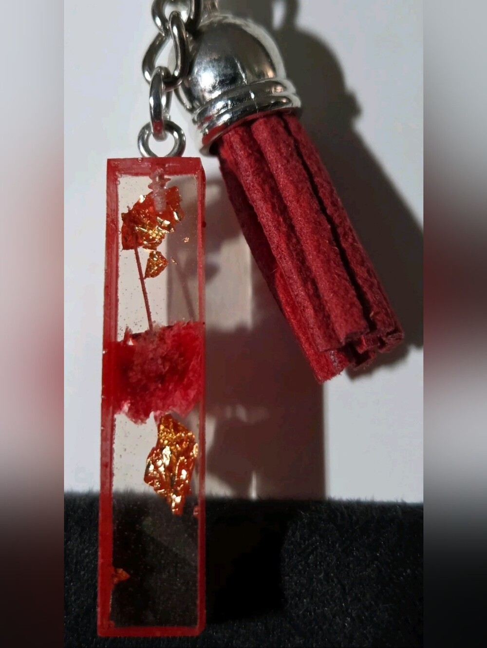 Red Floral Letter I Resin Tassel Keychain